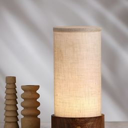 FIG Magnus Beige & Brown Textured Wooden Cylindrical Shaped Table Lamp with Bulb-image-83