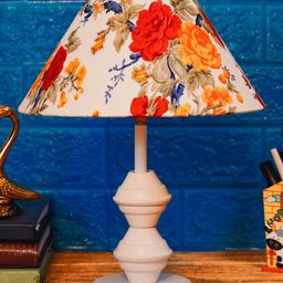 foziq White & Red Floral Printed Contemporary Table Lamp-9
