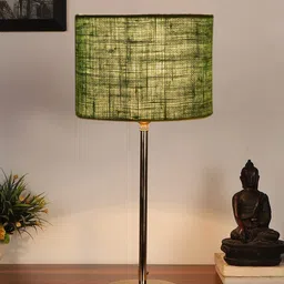 Devansh Green & Gold-Toned Textured Metal Table Lamp With Jute Shade image 2