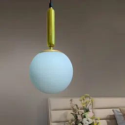 BrightLyt Gold-Toned & Blue Globe Pendant Ceiling Lamp With Adjustable Cord image 4