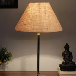 Devansh Beige & Gold-Toned Textured Metal Table Lamp With Jute Shade image 4