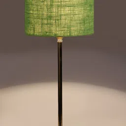 Devansh Green & Gold-Toned Textured Metal Table Lamp With Jute Shade image 4