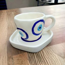 Pack of 1 Ceramic Rafoleen Ceramic Cup & Saucer Set | White & Blue Evil Eye Print| Pack of 1-image-28