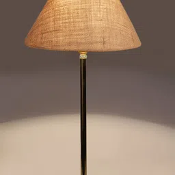 Devansh Beige & Gold-Toned Textured Metal Table Lamp With Jute Shade image 5