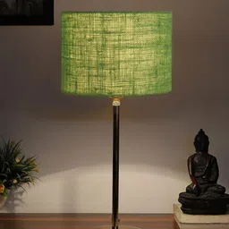 Devansh Green & Gold-Toned Textured Metal Table Lamp With Jute Shade image 5