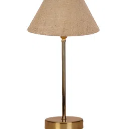 Devansh Beige & Gold-Toned Textured Metal Table Lamp With Jute Shade image 3