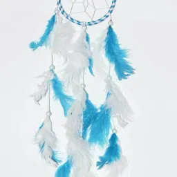 Natural Feather Small Dream Catcher Hanging for Cars/Rooms (3 inch) - for Positive Energy and Protection (Blue/White) (Pack of 1) Feather Dream Catcher-11