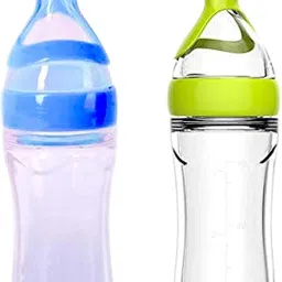 90ML Newborn Baby Feeding Bottle Toddler Silicone Squeeze Feeding Spoon Milk Cereal Bottle Baby Training Feeder (Pack of 2)- Silicone-picture-18