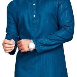 Men Striped, Self Design Cotton Blend Straight Kurta-image-43