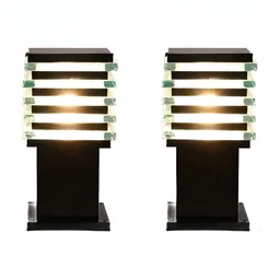 SPARK WORLD Black 2 Pieces Textured Square Outdoor Lamps-95
