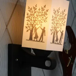 Gojeeva White & Black Printed Acrylic Traditional Rectangle Shaped Wall Lamp-33
