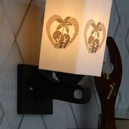 Gojeeva White & Black Printed Acrylic Traditional Rectangle Shaped Wall Lamp-32