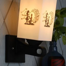 Gojeeva White & Black Printed Acrylic Traditional Rectangle Shaped Wall Lamp-28