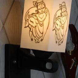 Gojeeva White Krishna Printed Acrylic Traditional Rectangle Wall Lamp-55