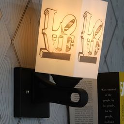 Gojeeva White & Black Printed Acrylic Traditional Rectangle Shaped Wall Lamp-26