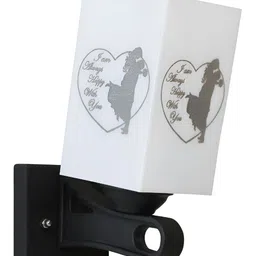Gojeeva White & Black Printed Acrylic Traditional Rectangle Shaped Wall Lamp image 3