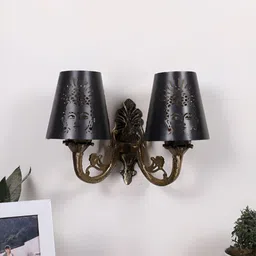 Aura Black & Brown Metal Traditional Abstract Shaped Shaped Wall Lamp-image-13