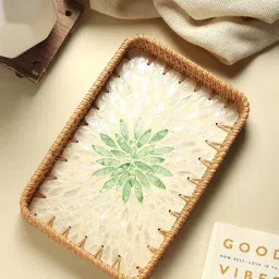 habereindia Green Cane Rectangular Serving Tray - Small-picture-6