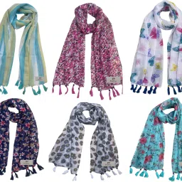 Printed Chiffon Women Multicolor Stole, Fancy Scarf-image-81