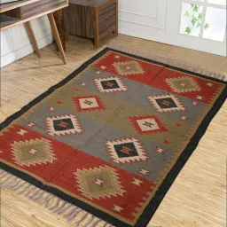 baithak krafts Multicolor Wool & Jute Geometric 60 x 36 Inches Hand Woven Dhurries-picture-23