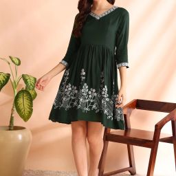 Women Fit and Flare Green Knee Length Dress-image-12