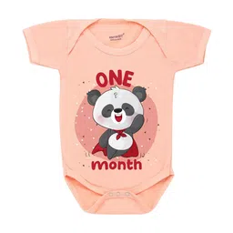 KNITROOT Infant Kids Peach-Coloured & White One Month Printed Cotton Bodysuit-5