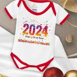 Babywish Infants New Year Printed Cotton Envelope Neck Bodysuit-image-4