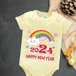 Babywish Infants Happy New Year Printed Envelope Neck Cotton Bodysuit-image-70