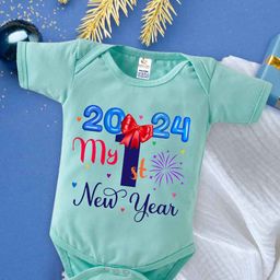 Babywish Infants New Year Printed Cotton Envelope Neck Bodysuit-image-94