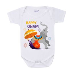 KNITROOT Kids White Happy Onam Rompers-image-97