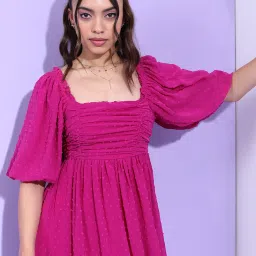 Women Fit and Flare Pink Above Knee/Mid Thigh Length Dress-image-75