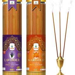Premium Lavender, Marigold Agarbatti Jars (2×100)200gms. 0% Charcoal Incense sticks-image-3