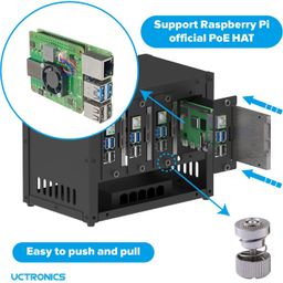 UCTRONICS Enclosure for Raspberry Pi Cluster Compatible with Pi 4B, 3B/3B+ House Up to 4 2.5″ SSD, Support PoE /PoE + HAT and Switch, 2 Cooling Fans image 2