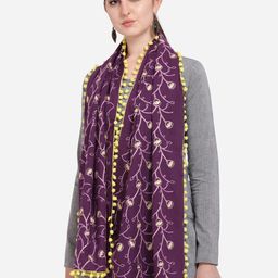 MESMORA FASHION Purple & Cream-Coloured Embroidered Pure Cotton Dupatta-31