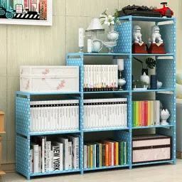 Non Woven 9 Shelf Book Organizer Showcase rack for home Plastic Open Book Shelf-26