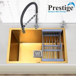 prestige (24"X18"X10") Stainless steel 'Square Bowl' Handmade kitchen sink (Golden) Vessel Sink-picture-34