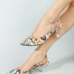 Denill Printed Pointed Toe Kitten Heeled Pumps-54