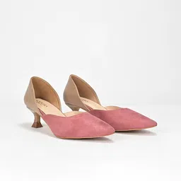 SCENTRA Colourblocked Pointed Toe Kitten Pumps-50