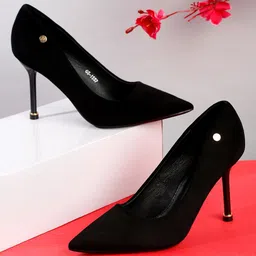Flat n Heels Women Black Suede Stiletto Pumps-18