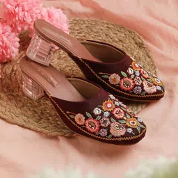 Kiana Embroidered Block Heeled Mules-15