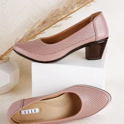 ELLE Perforated Block Heels Pumps-22