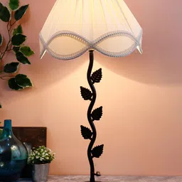 Devansh Off White and Black Vinatge Shade Iron leaf Table Lamps-9