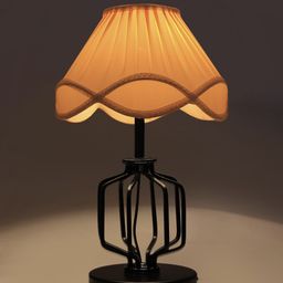 Devansh Off White & Black Cotton Frustum Shaped Table Lamp-16