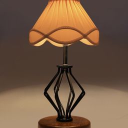 Devansh Off White Textured Wooden Table Lamp-6