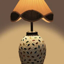 Devansh Off White Textured Cotton Contemporary Frustum Shaped Table Lamp-image-37