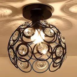 Homesake Black Dual Ring Crystal Flush Mount Metal Ceiling Lamp-21