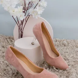 Shezone Peach-Coloured Suede Stiletto Pumps-47