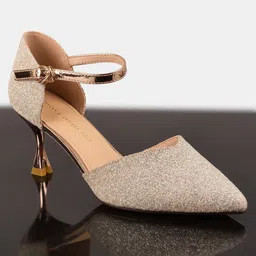 BuckleUp Pointed Toe Embellished Kitten Pumps-13