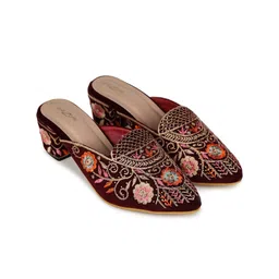 Shezone Pointed Toe Embellished Block Mules image 5
