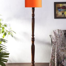 Devansh Orange-Colored & Brown Cotton & Wooden Floor Lamps-88